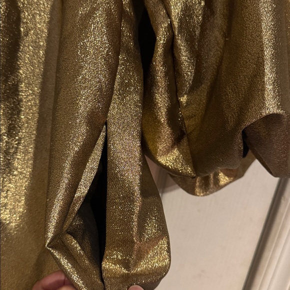 EUC Kika Vargas Dresses Puff Sleeve Scallop Back Midi Dress Large Gold - Picture 8 of 9